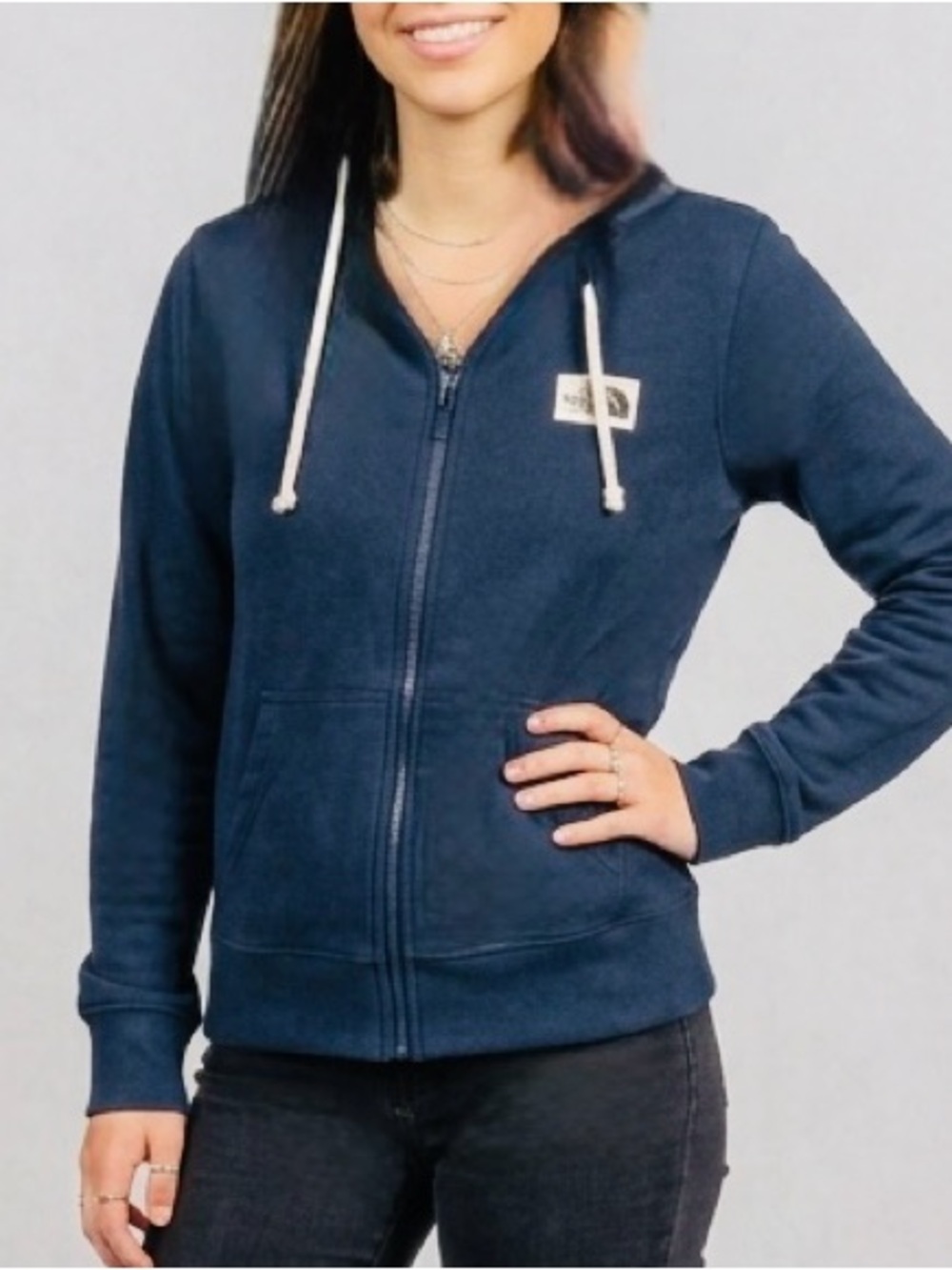 The North Face Women's Navy Blue Full-Zip Hoodie with Drawstrings Size: XS